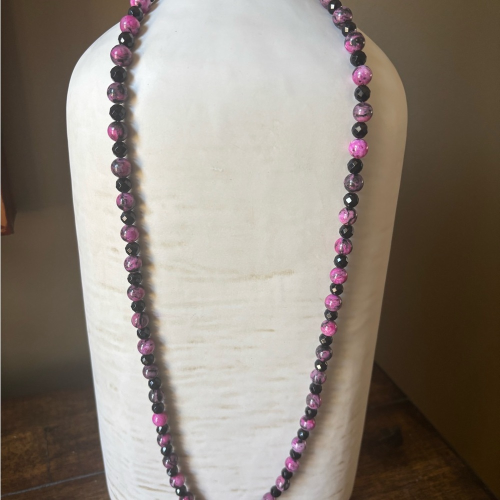 Jay King DTR Mine Finds Black Agate Fuchsia Tiger Eye Beaded 36"